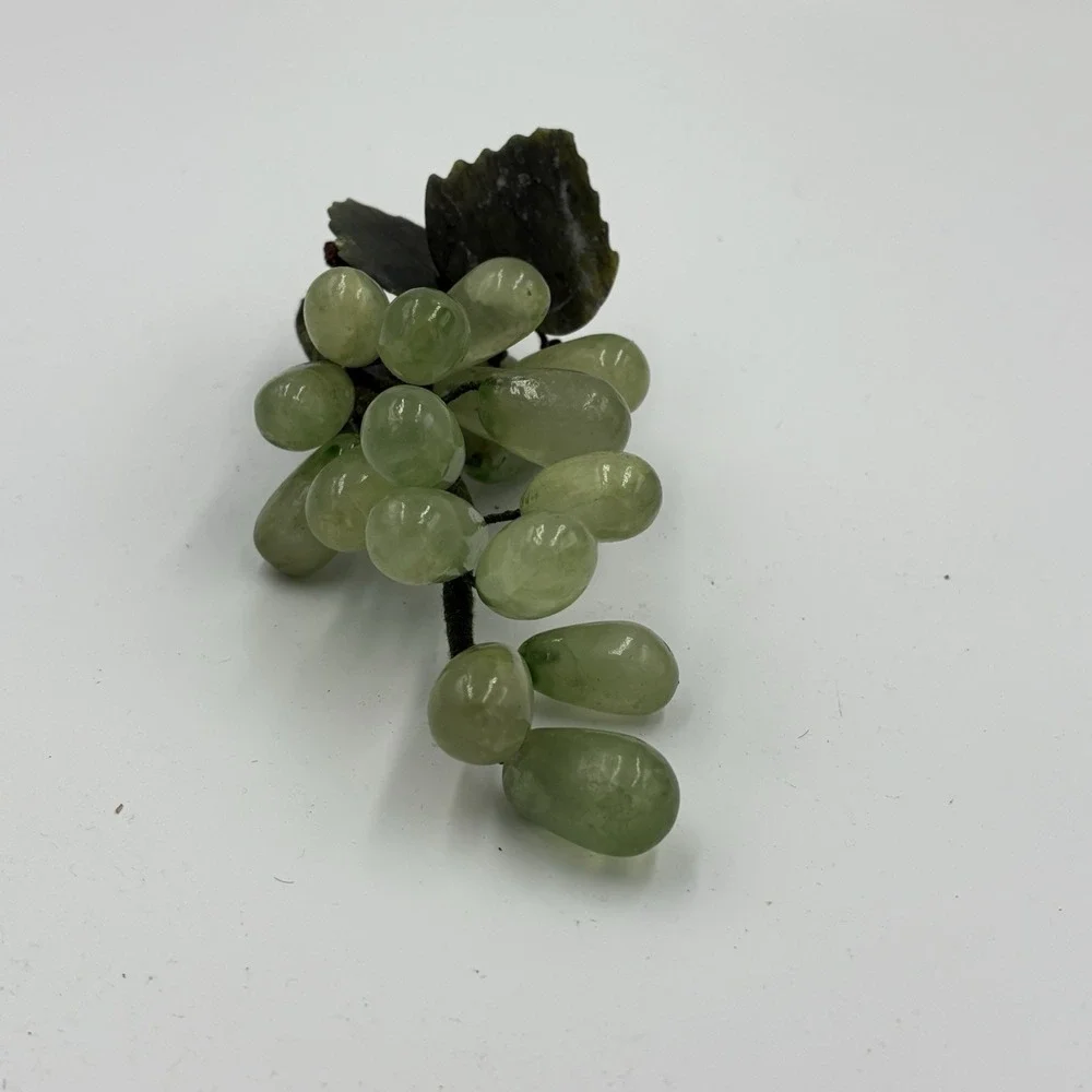 Vintage Midcentury carved Green Jade Grape Cluster / 8